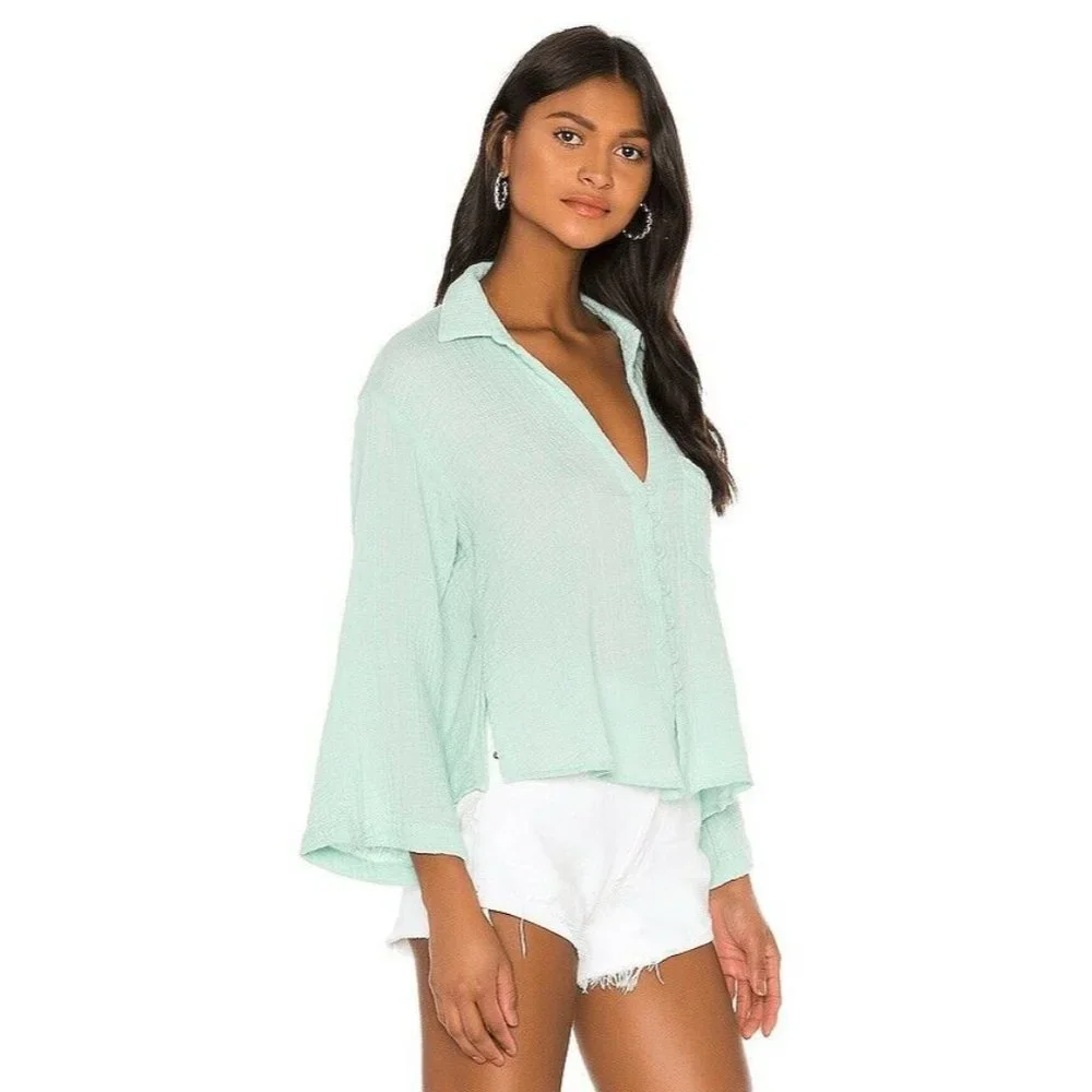 ELLEJAY Blake Blouse Mint Green Cotton Relaxed Fit XS NWT $138